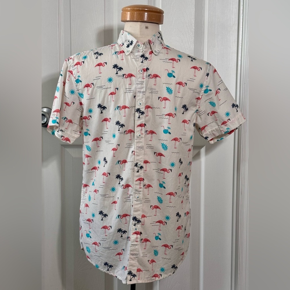 Denim & Flower Ricky Singh Flamingo Tropical Shirt Slim Fit Mens Small